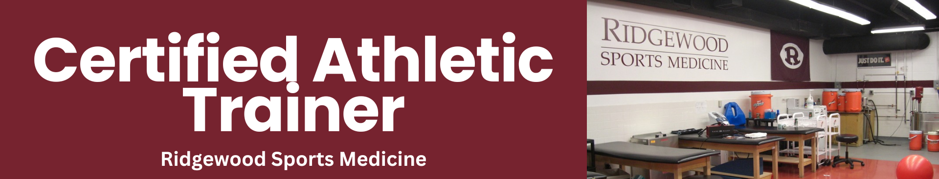 On the left Certified Athletic trainer and under it it says Ridgewood Sports Medicine and then on the right it has a Picture of the department
