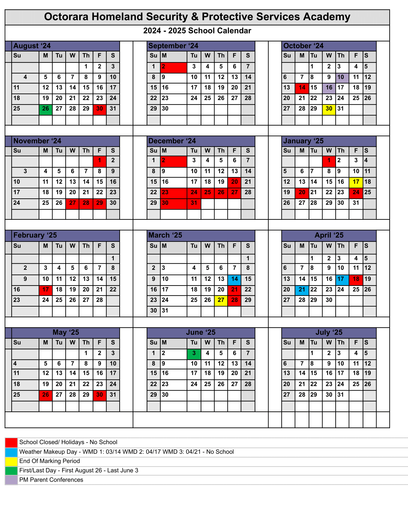 2024-2025 OHSPS Calendar