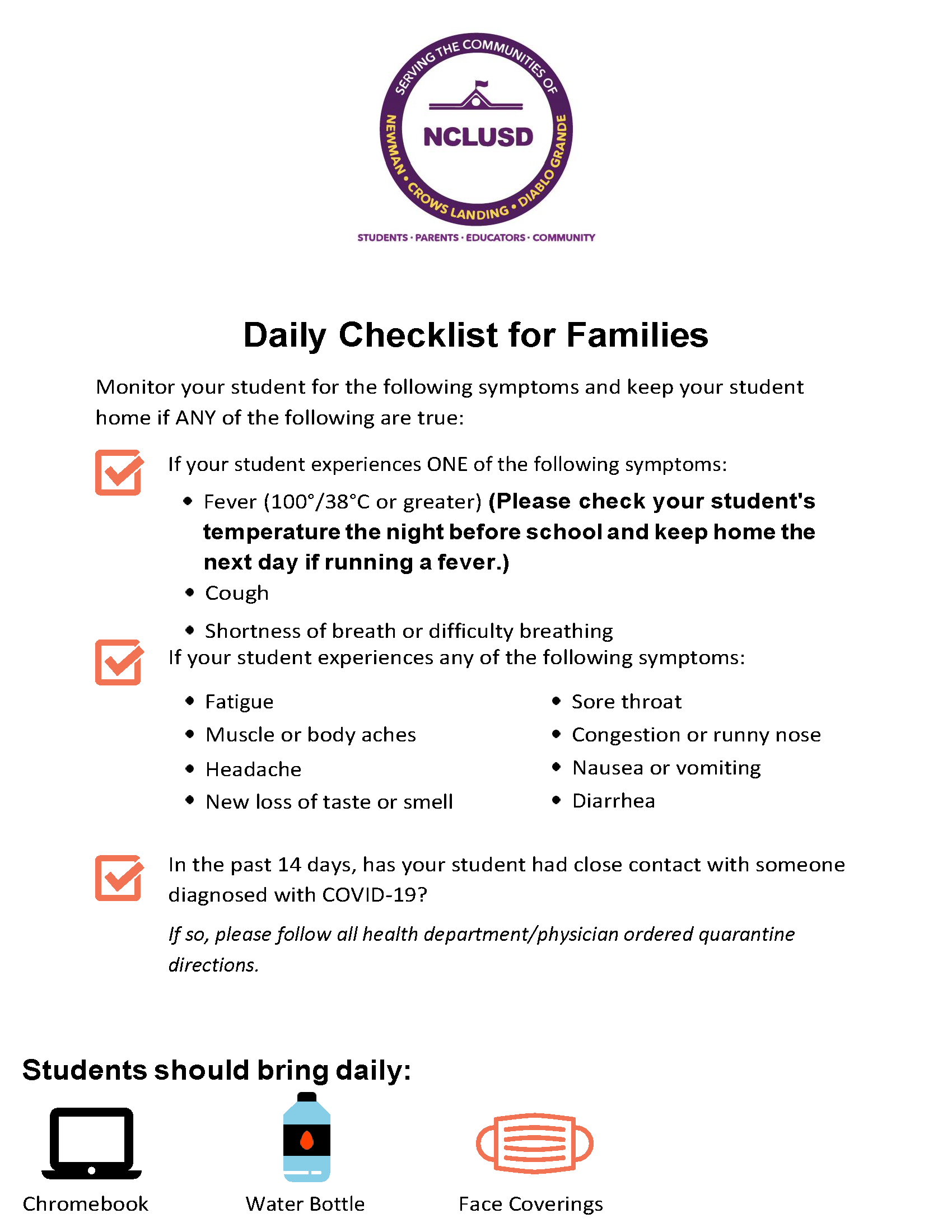 Daily Checklist for Families