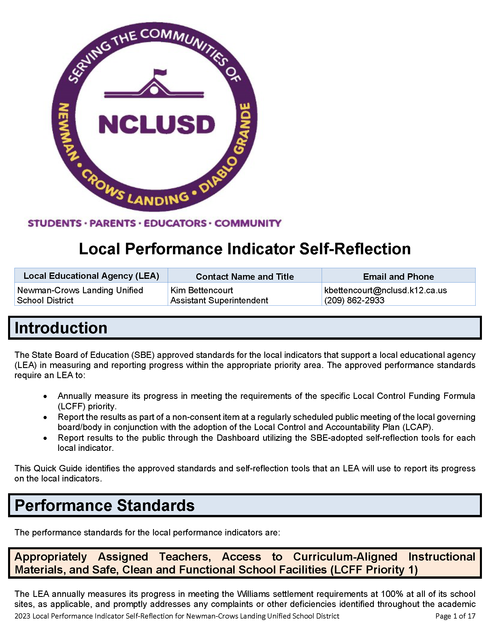 Local Performance Indicator Self-Reflection
