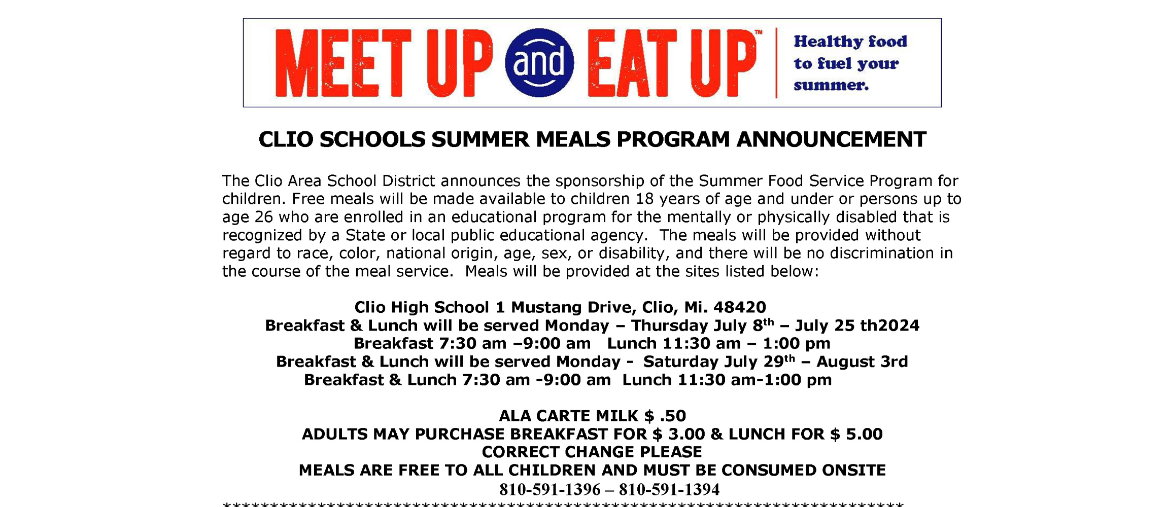 Eat Up summer feeding program infomation