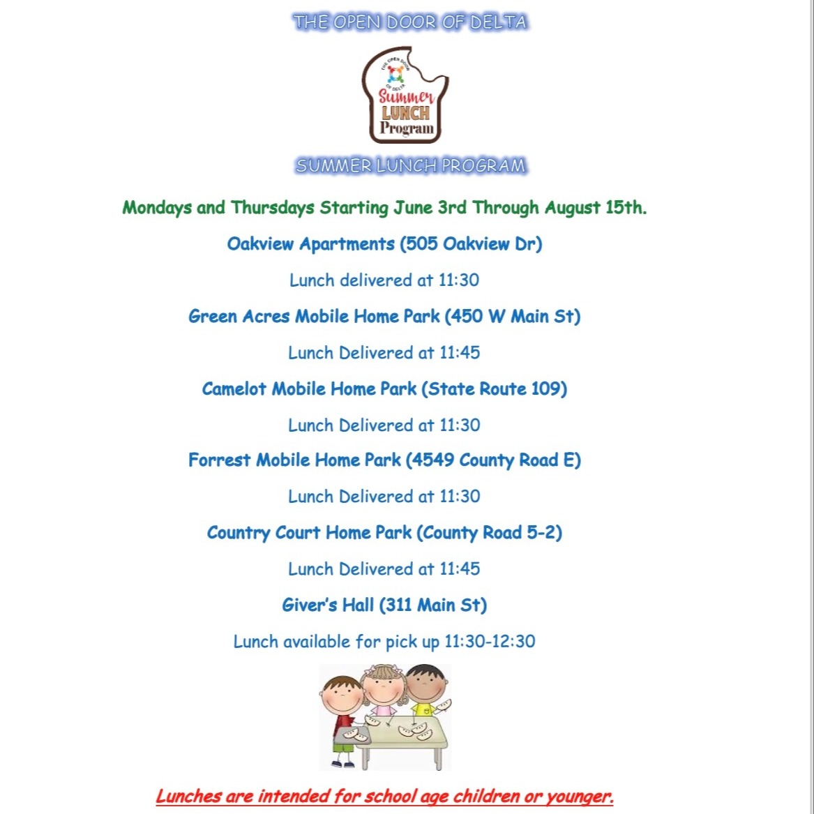 Summer Lunch Program Flyer