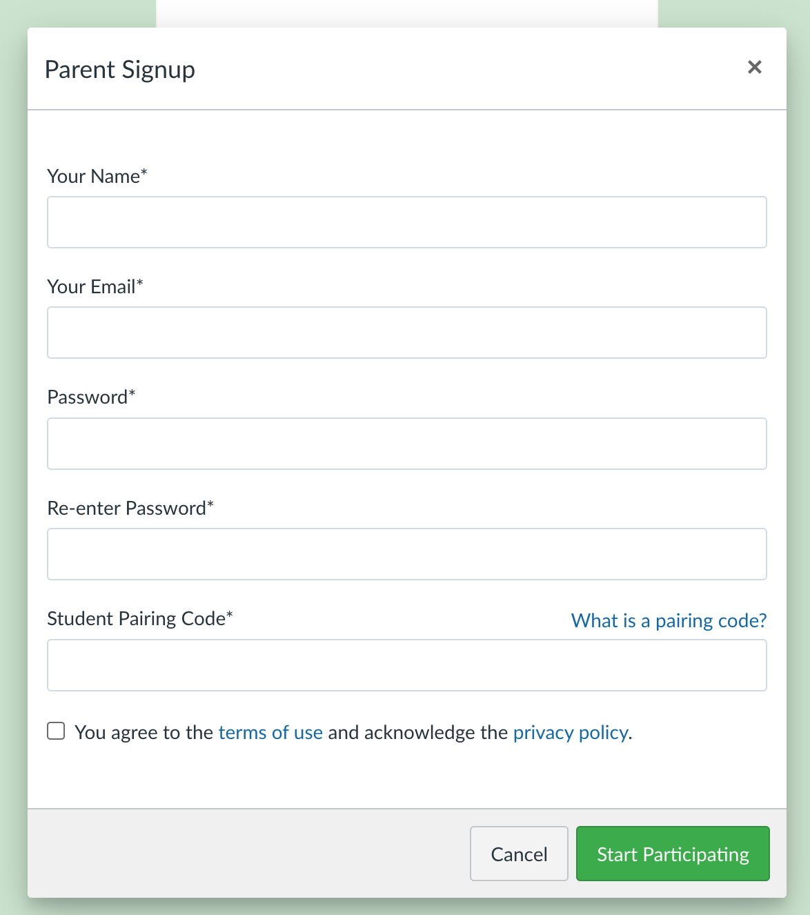 Canvas signup example