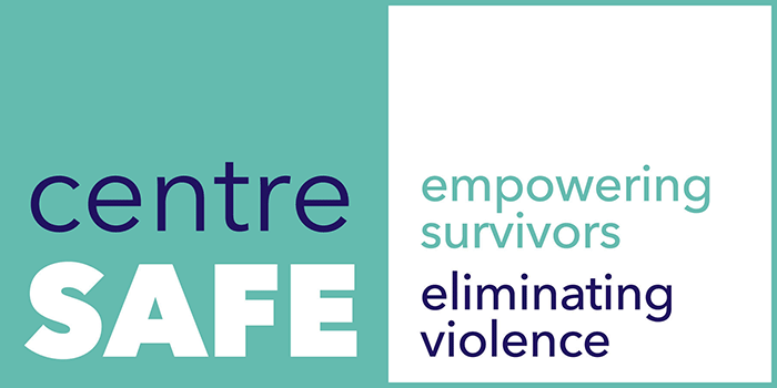 Centre safe logo in teal, blue, and white