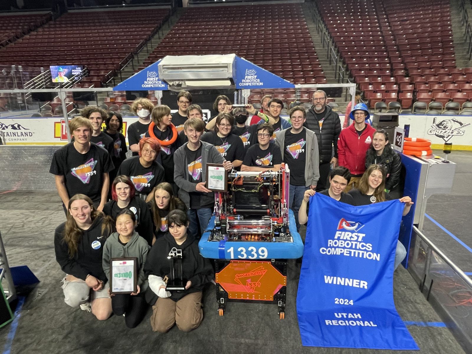 DPS East students at a robotics competition in utah where they won first place