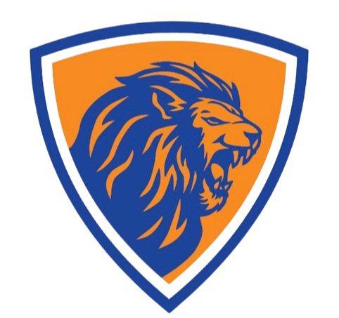 Robert f steam logo - lion in a trainagle crest with orange and blue colors