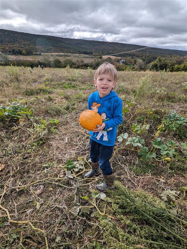 kid in pumkin patch