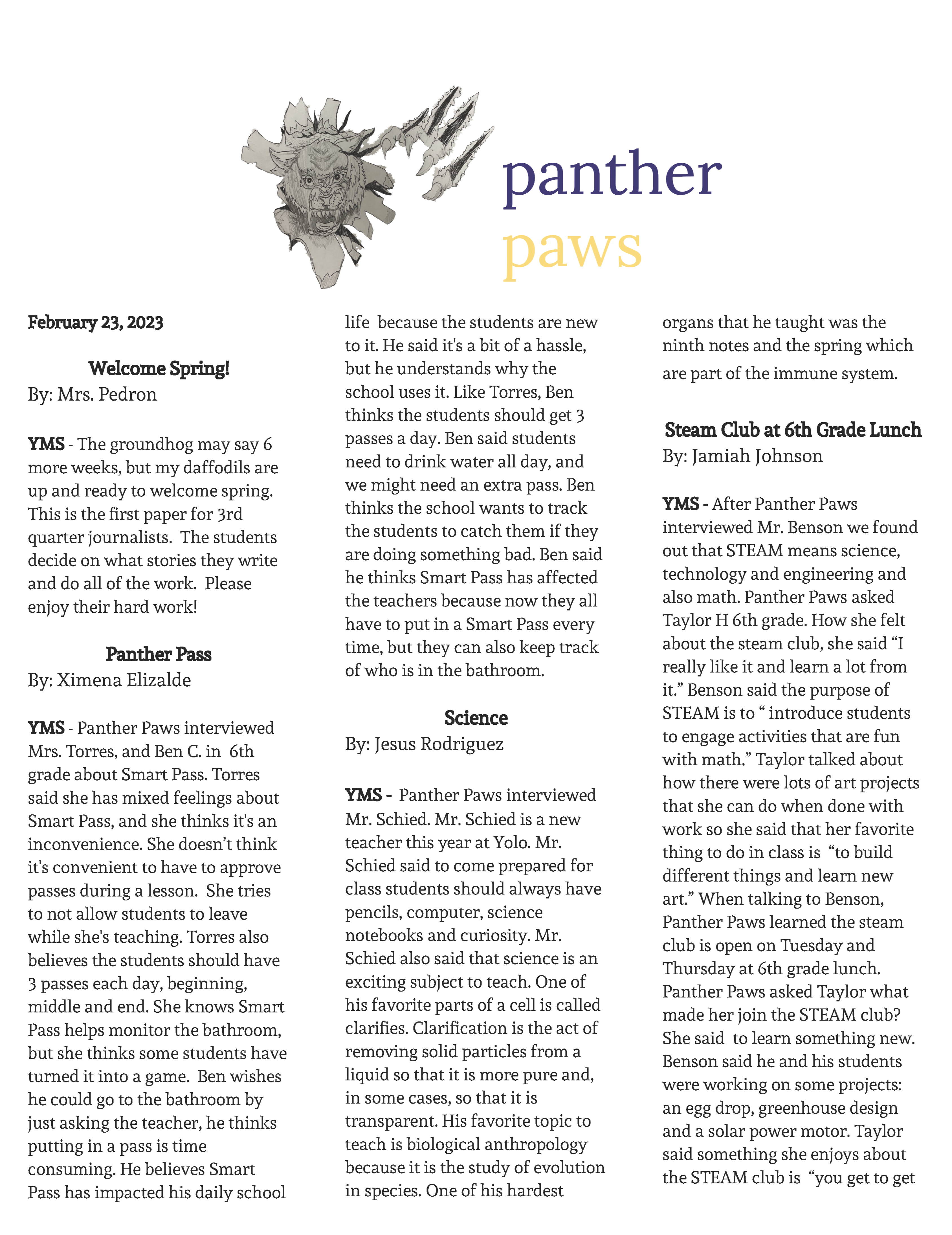 Link to February 2022 Issue off Panther Paws