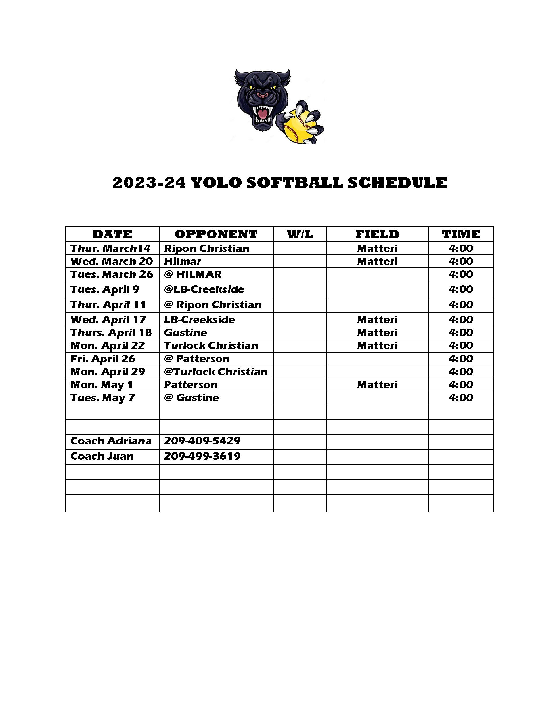 Yolo Softball Schedule-link to PDF