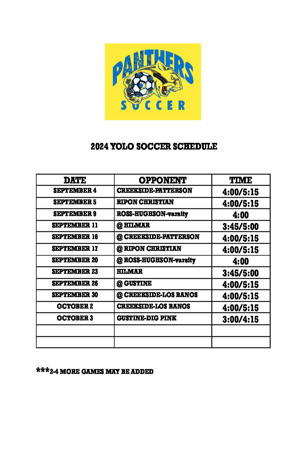 YMS Soccer Schedule- link to PDF