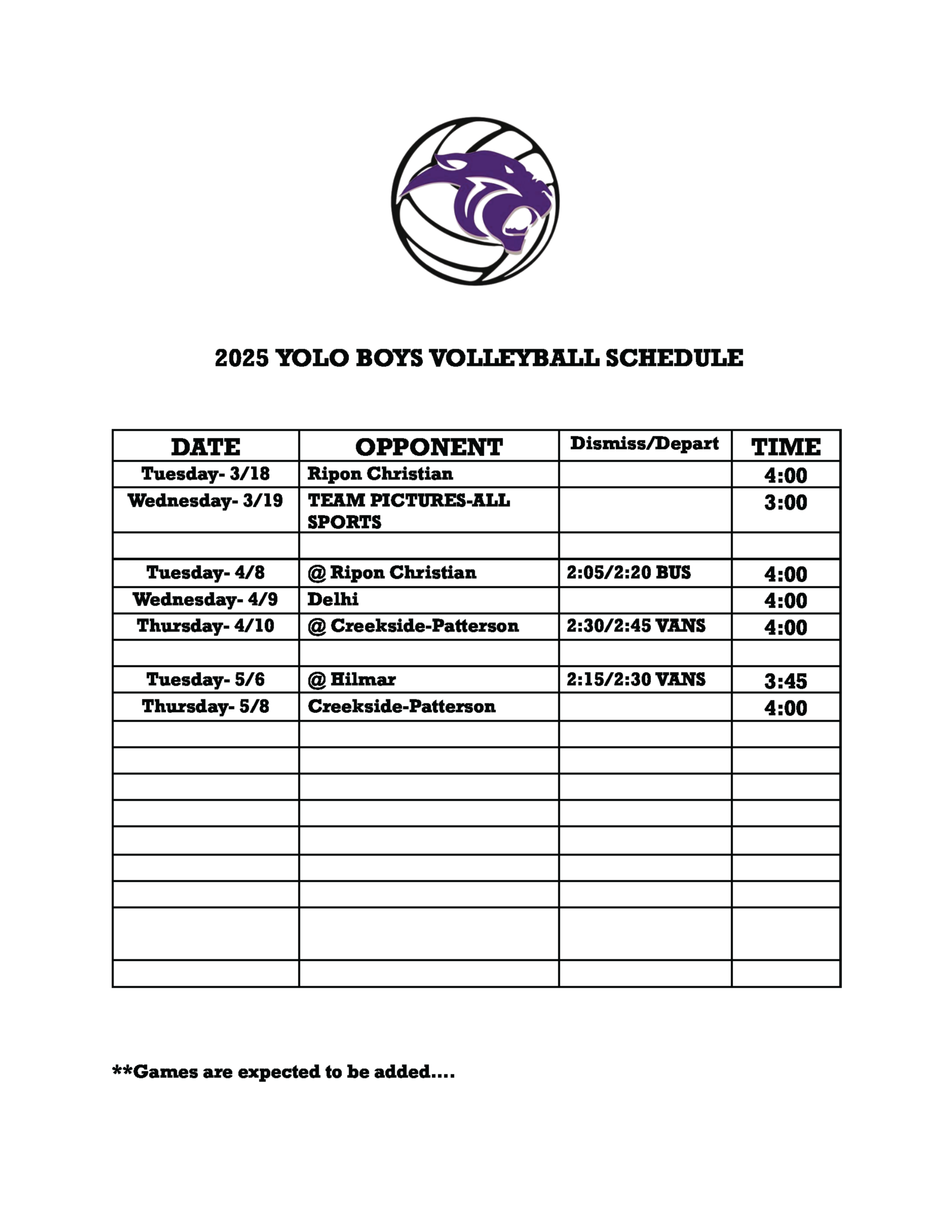 Boys Volleyball Schedule