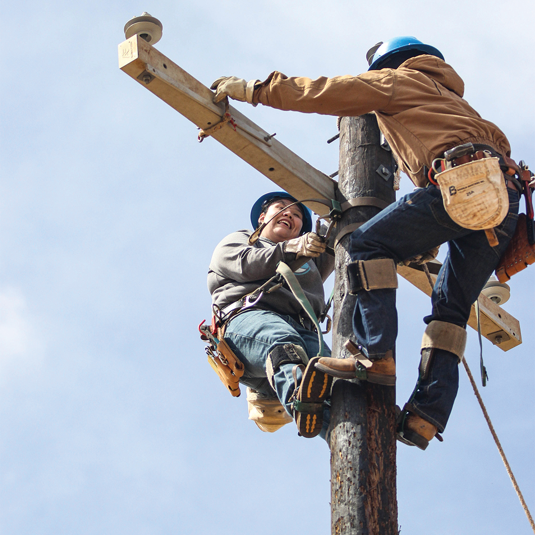 Lineworkers in air