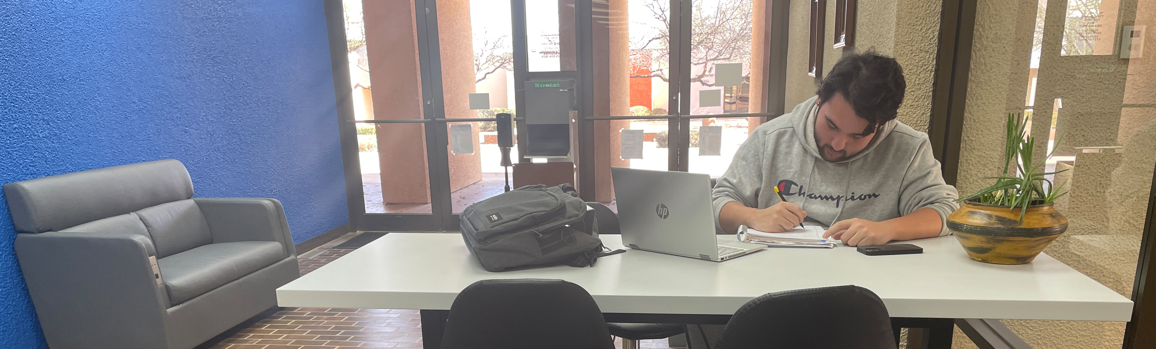 Student studying in library