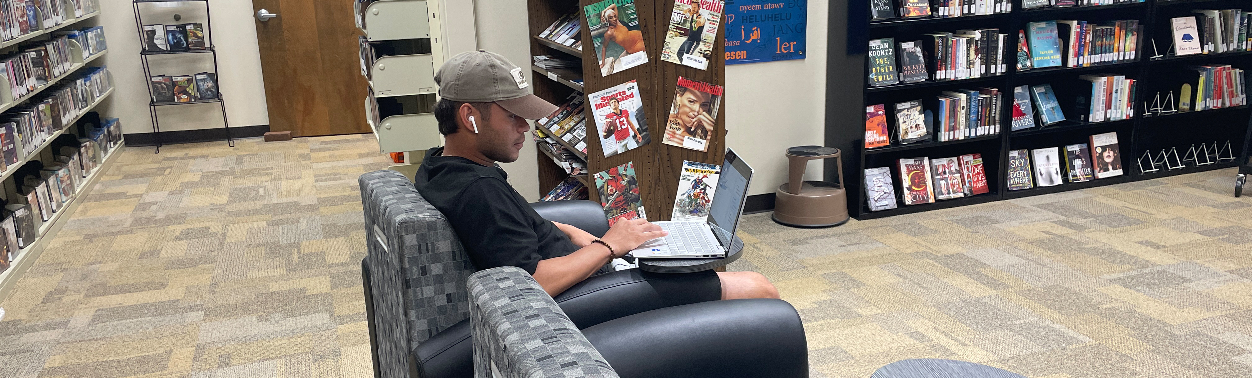 Student studying in library