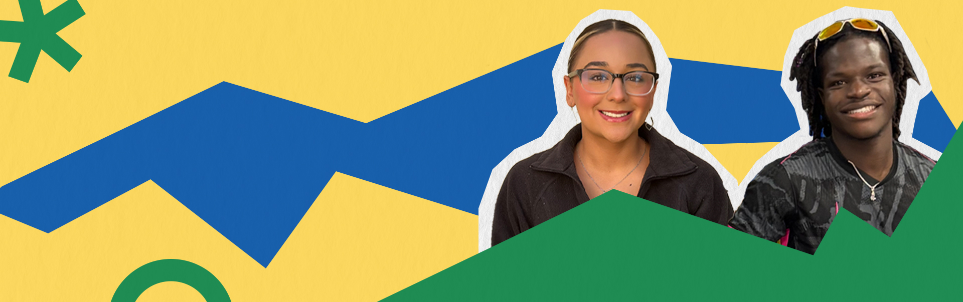 Graphic with 2 portraits of students