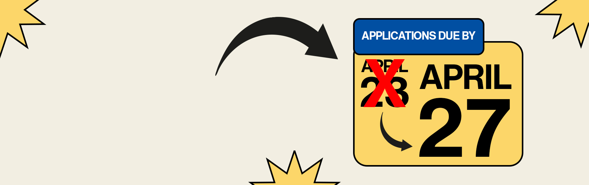 Calendar with arrow pointing to April 27 for Summer Financial Aid due date.