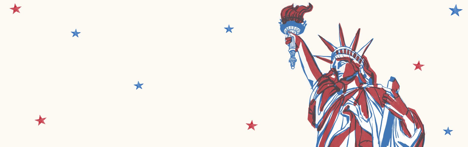 Outline of the statue of liberty on star background