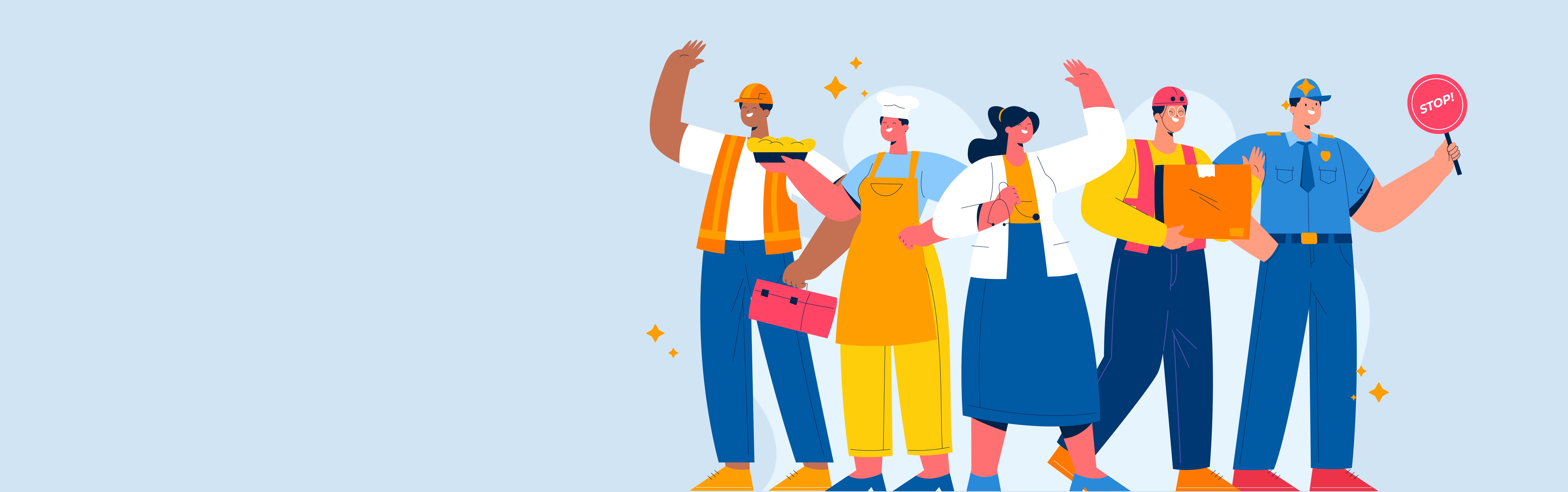 Characters in job outfits