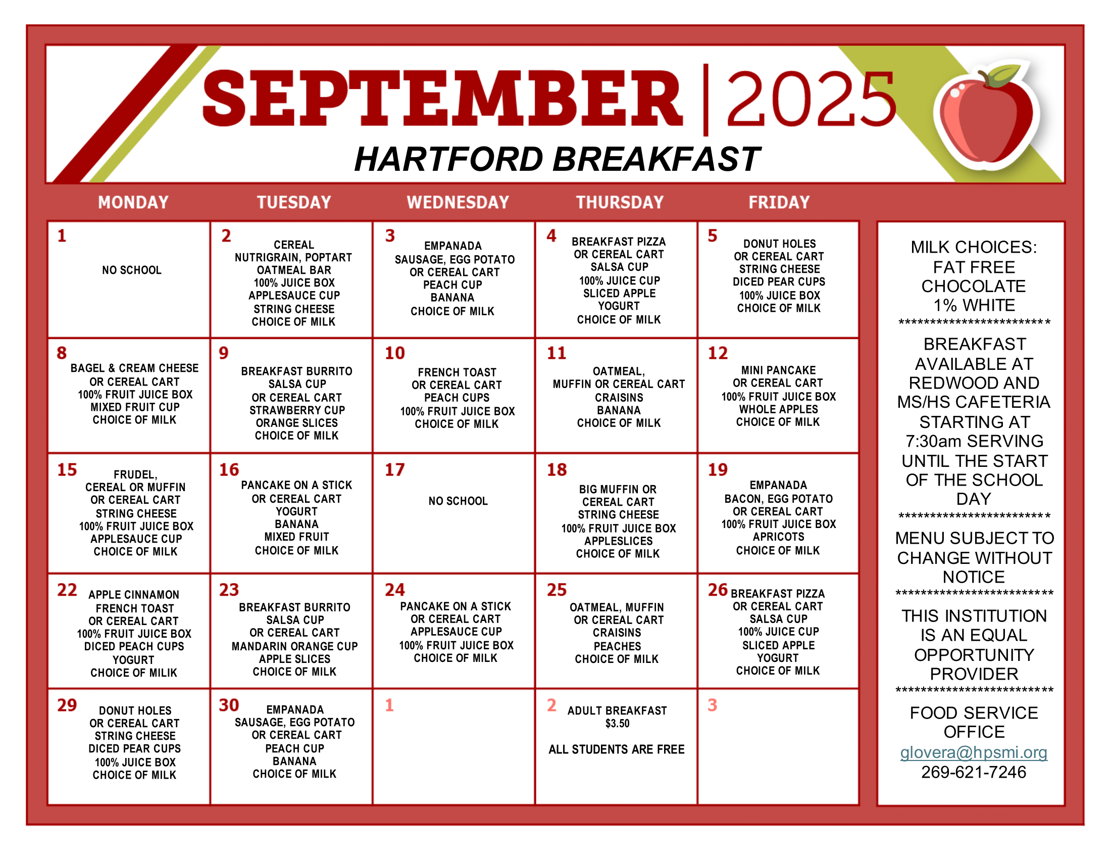 August/September Lunch Menus 🍽