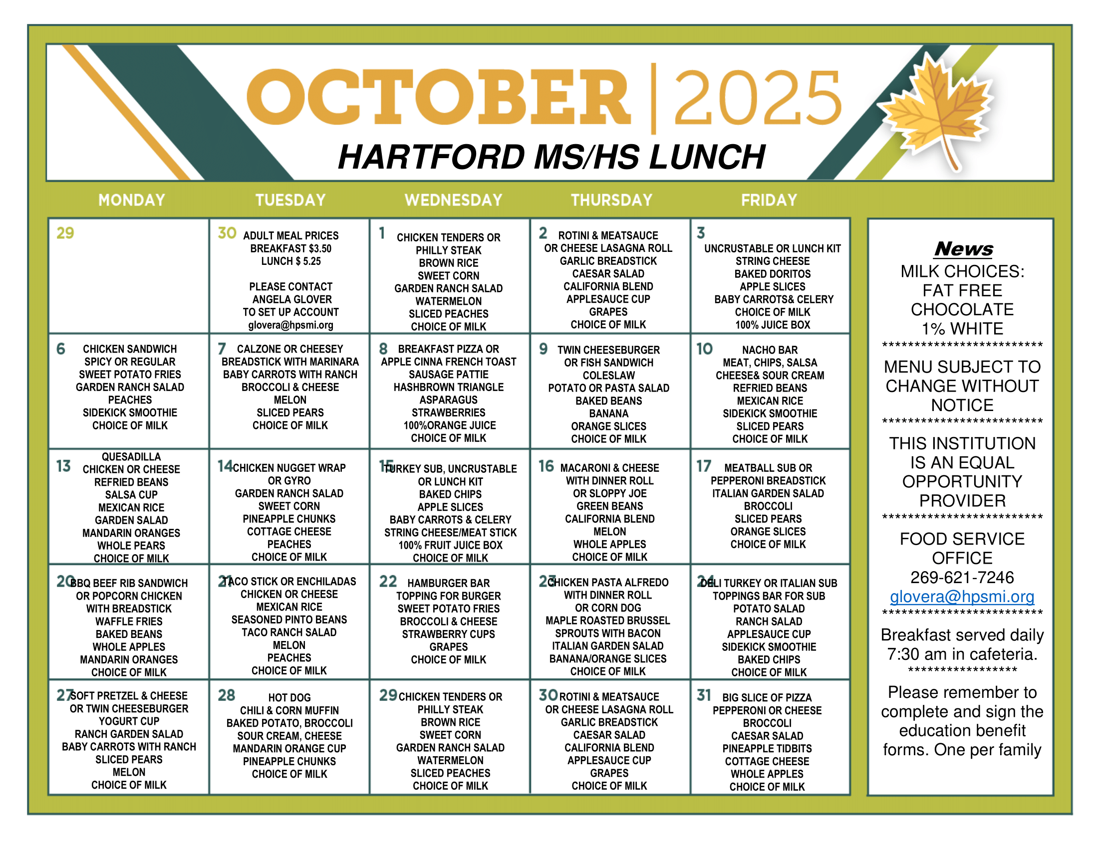 october Lunch Menus 🍽