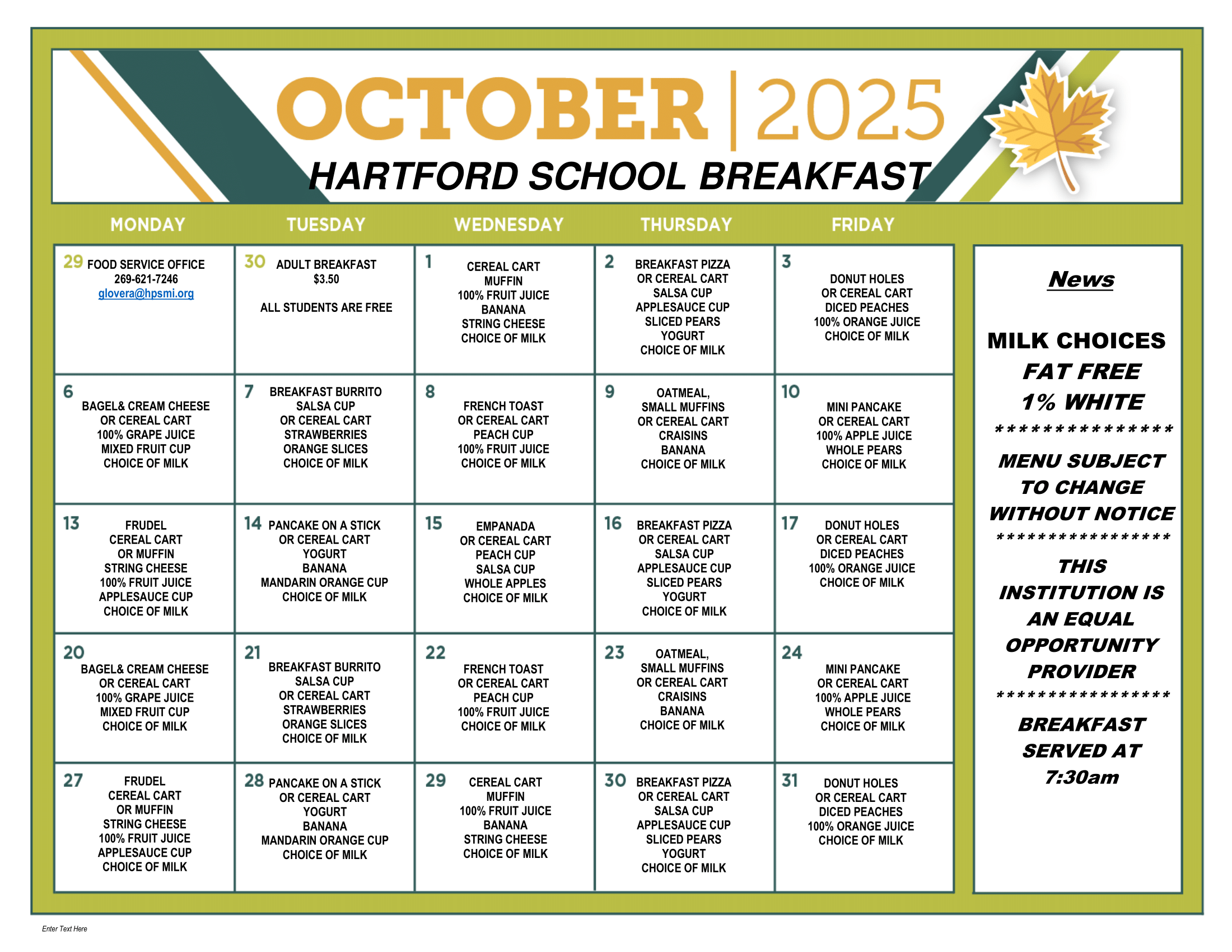 october Lunch Menus 🍽