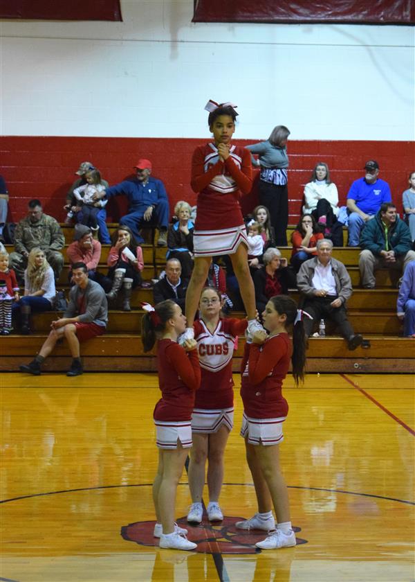 cheerleaders doing acrobatic choreography 