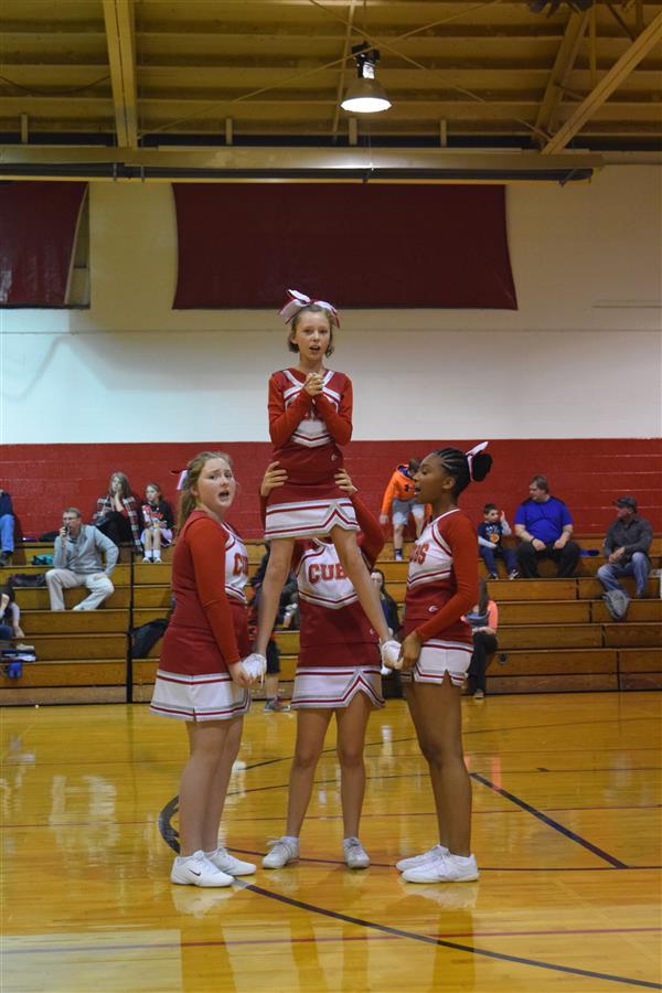 cheerleaders doing acrobatic choreography 