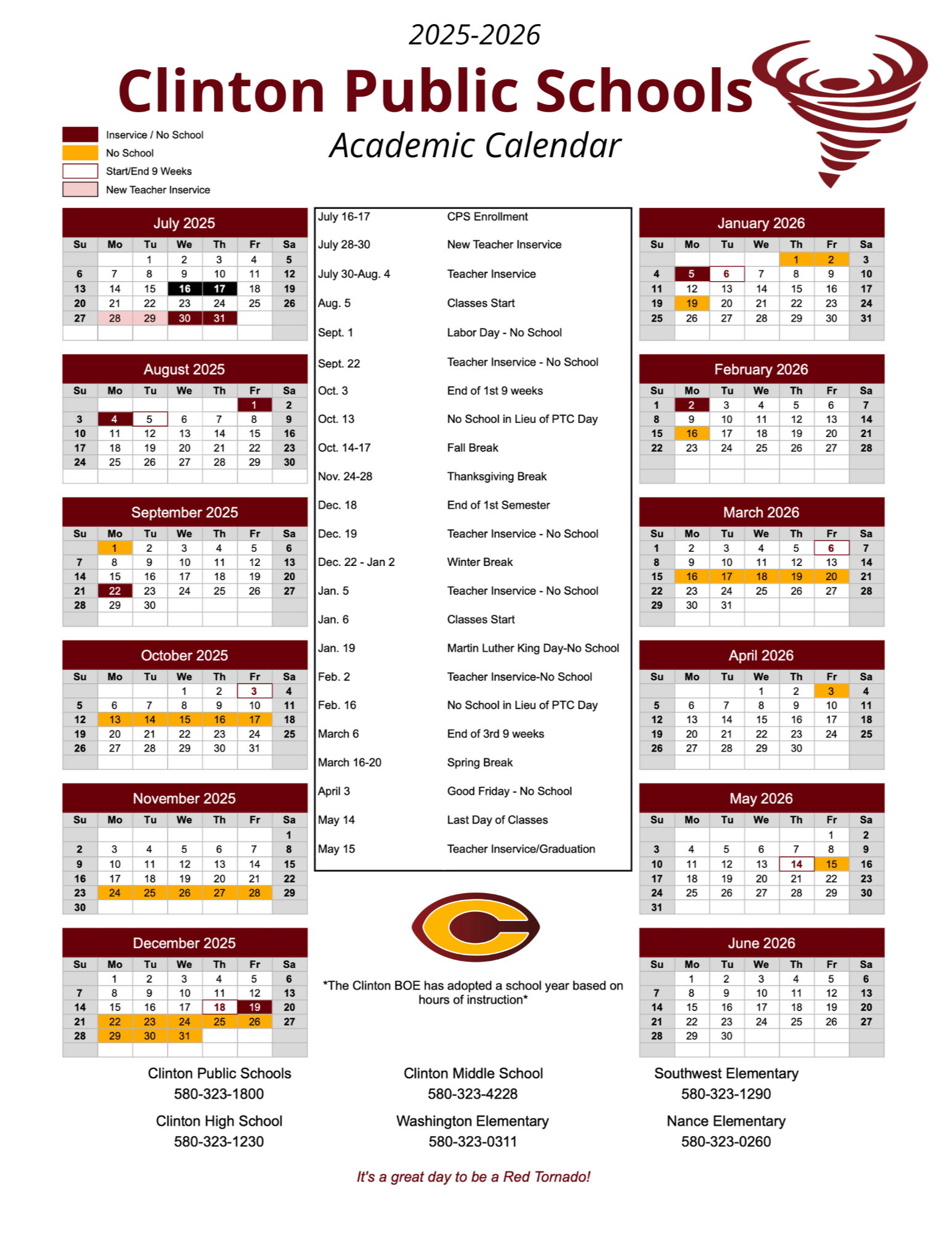 202526 Academic Calendar Clinton Public Schools
