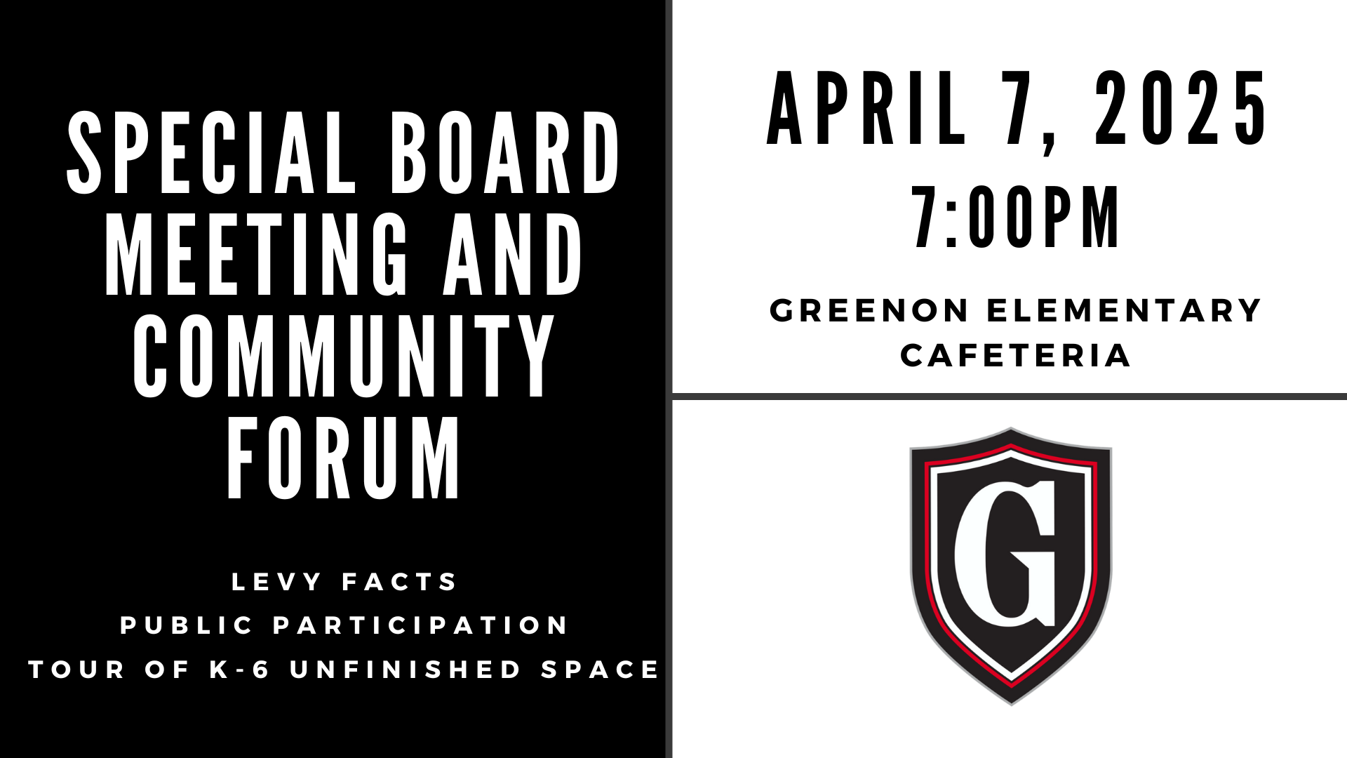 Special Meeting April 7th, 7:00pm Greenon Elementary Cafeteria