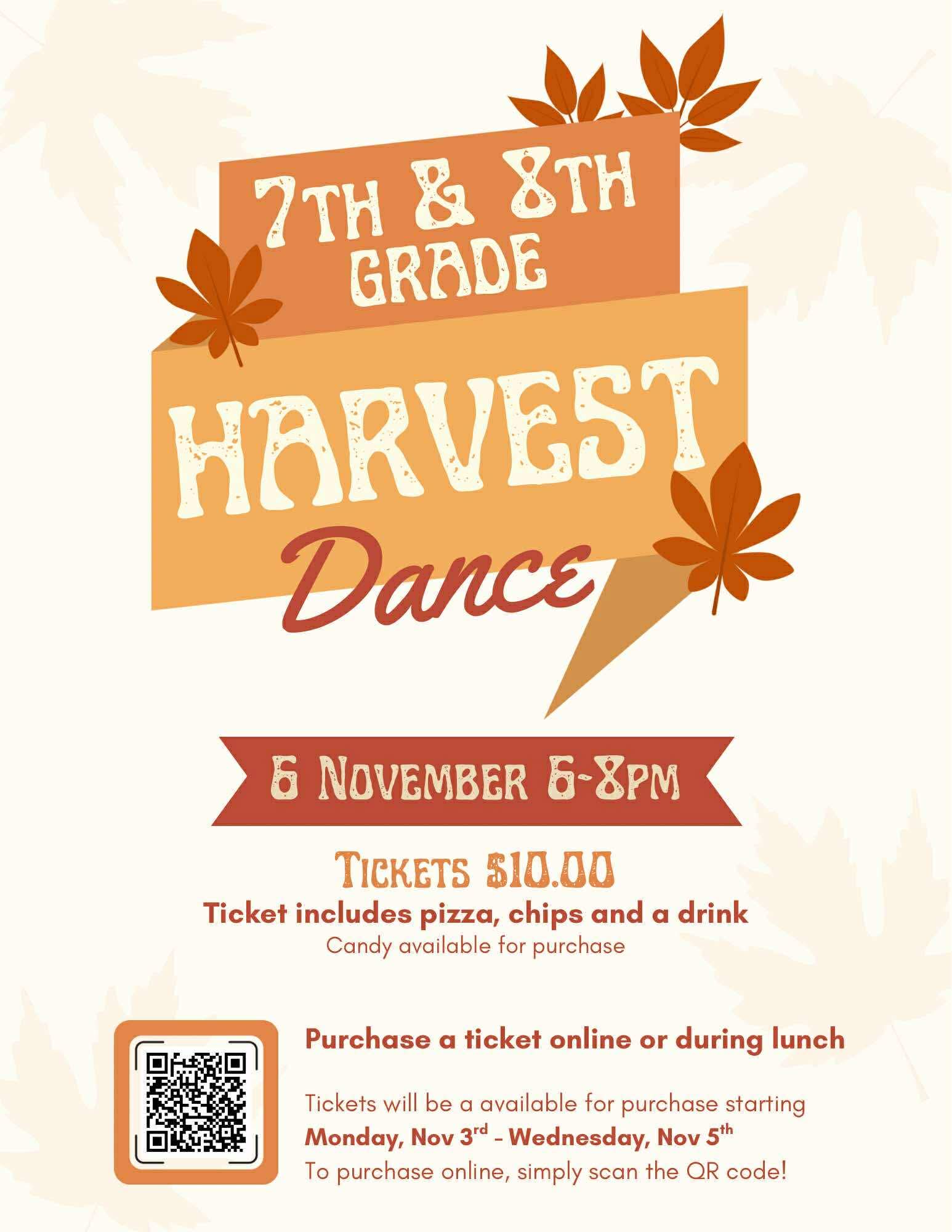 Our 7th & 8th Grade Harvest Dance is almost here!  Date: Thursday, November 6 Time: 6:00–8:00 PM Location: Greenon Jr./Sr. High School  Tickets: $10.00 (includes pizza, chips, and a drink - candy available for purchase)  Tickets can be purchased during lunch from Monday, November 3, to Wednesday, November 5, or online until November 5, 2025.  If you have any questions, please reach out to our Knights PTO at greenonknightspto@gmail.com.