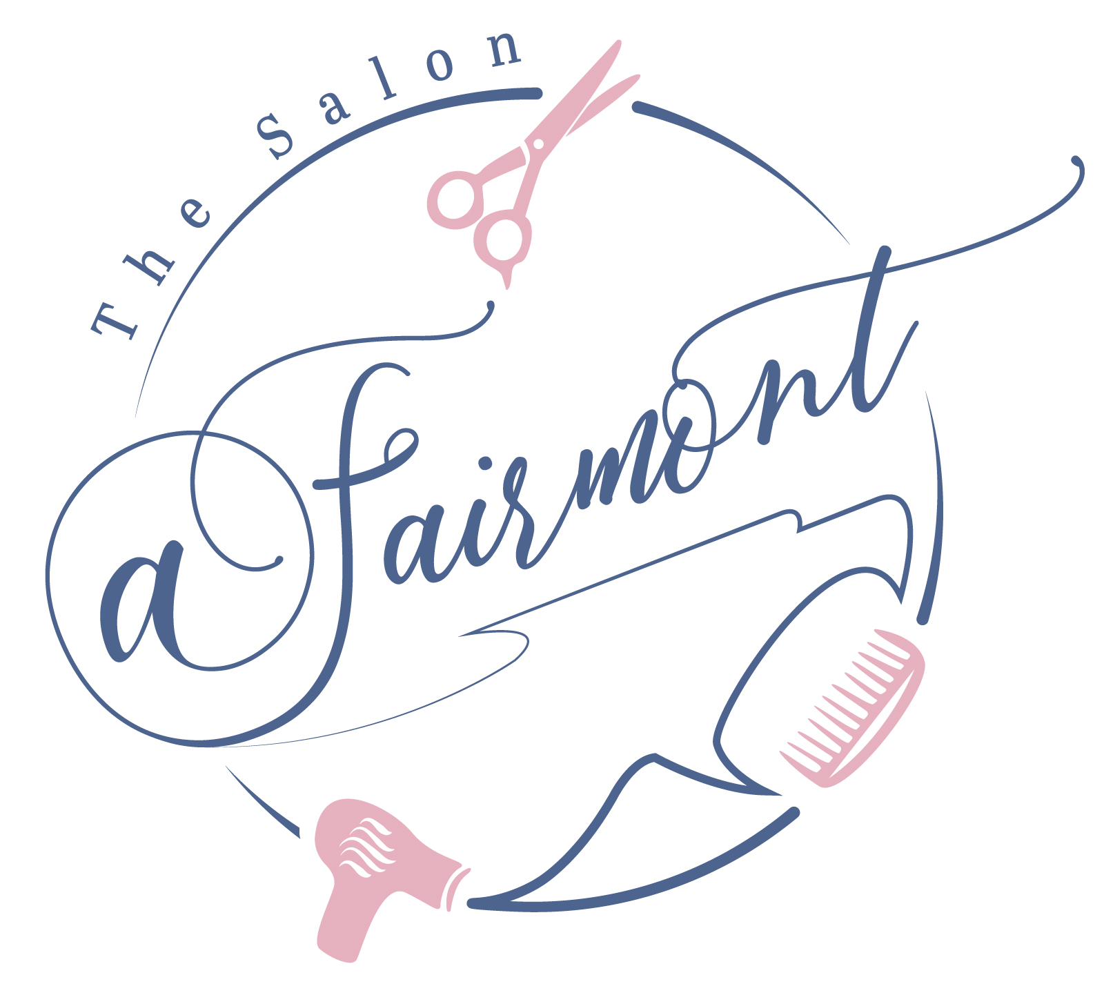 The Salon at Fairmont logo  with scissors and comb