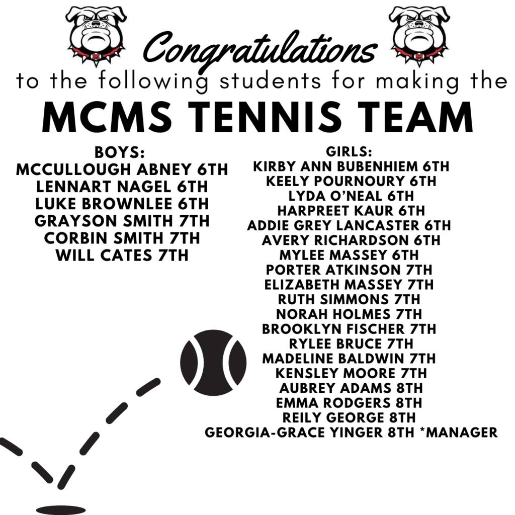 MS Tennis Roster 2025