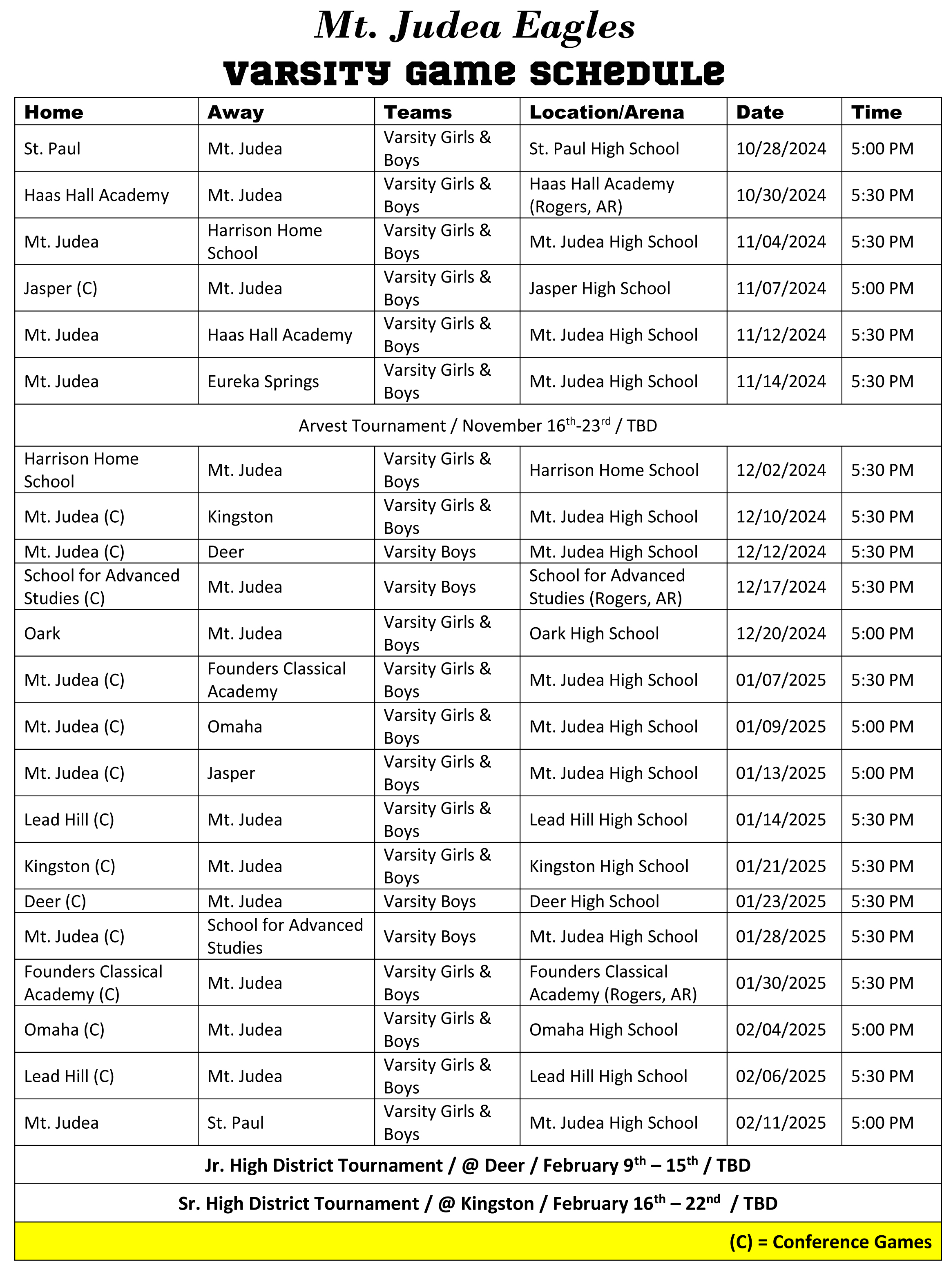 Basketball Schedule