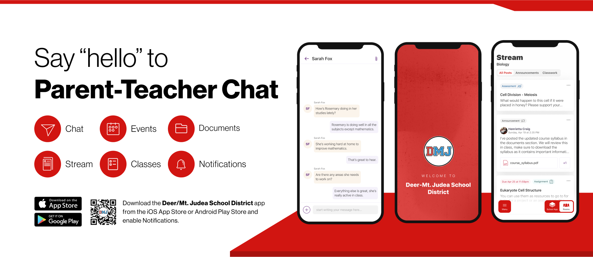 Say  "hello" in parent-teacher chat, now available in the school mobile app!