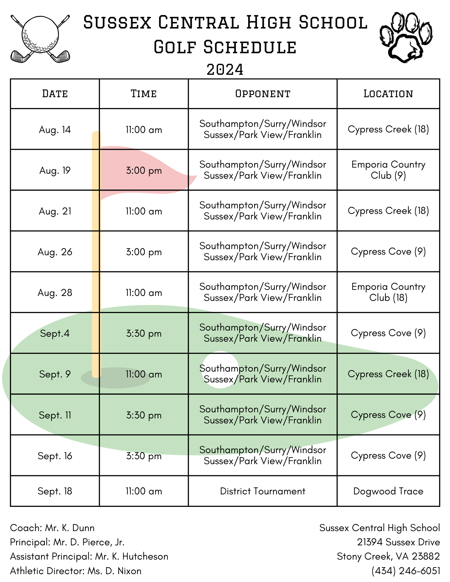 Golf Schedule