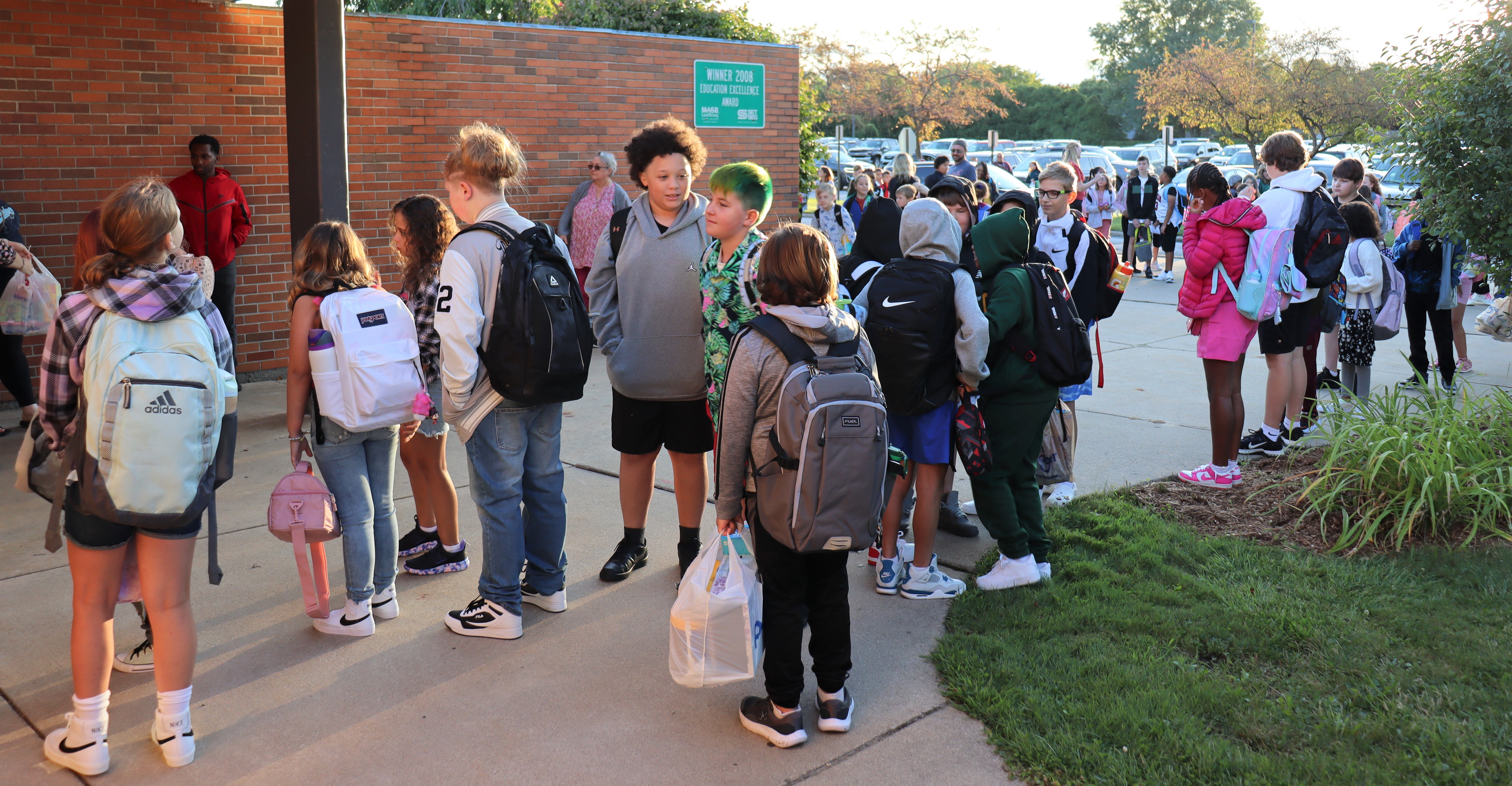 kids standing outside of school