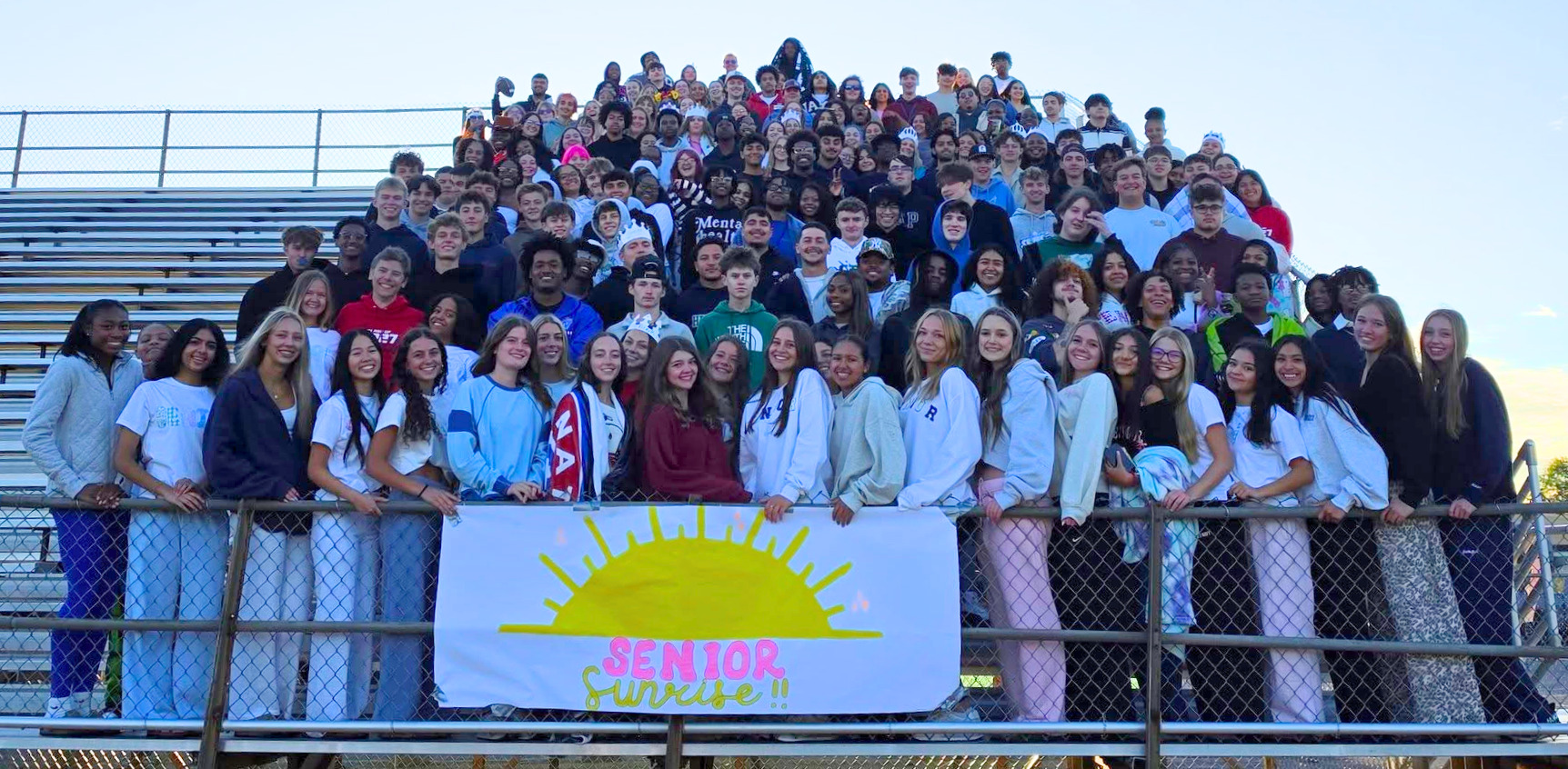group of students on bleachers