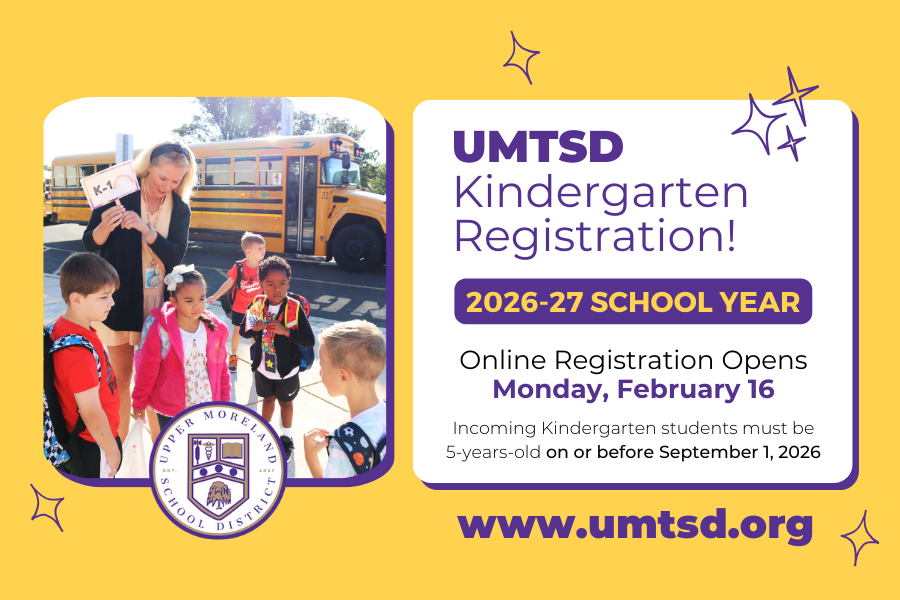 Image of children near a school bus with kindergarten registration details for the 2026-27 school year.