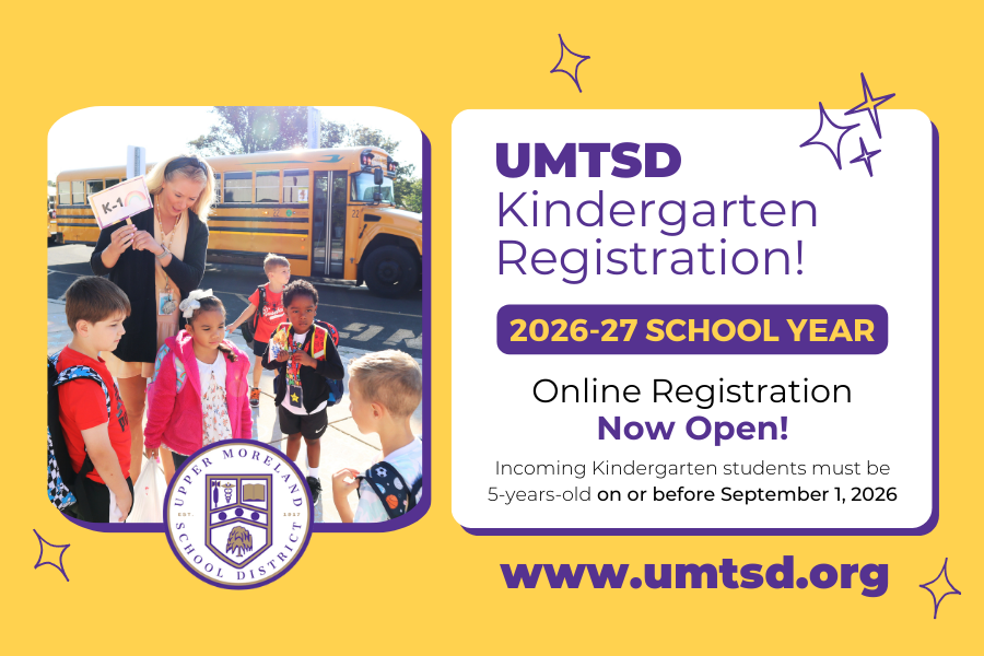 Image of children near a school bus with kindergarten registration details for the 2026-27 school year.