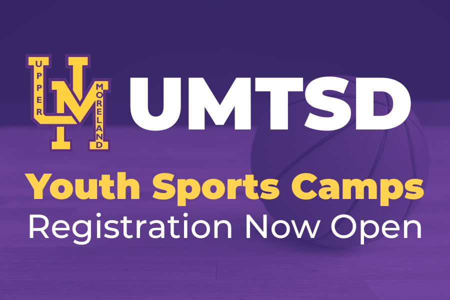 Promotional image for UMTSD Youth Sports Camps with a UM logo and basketball.