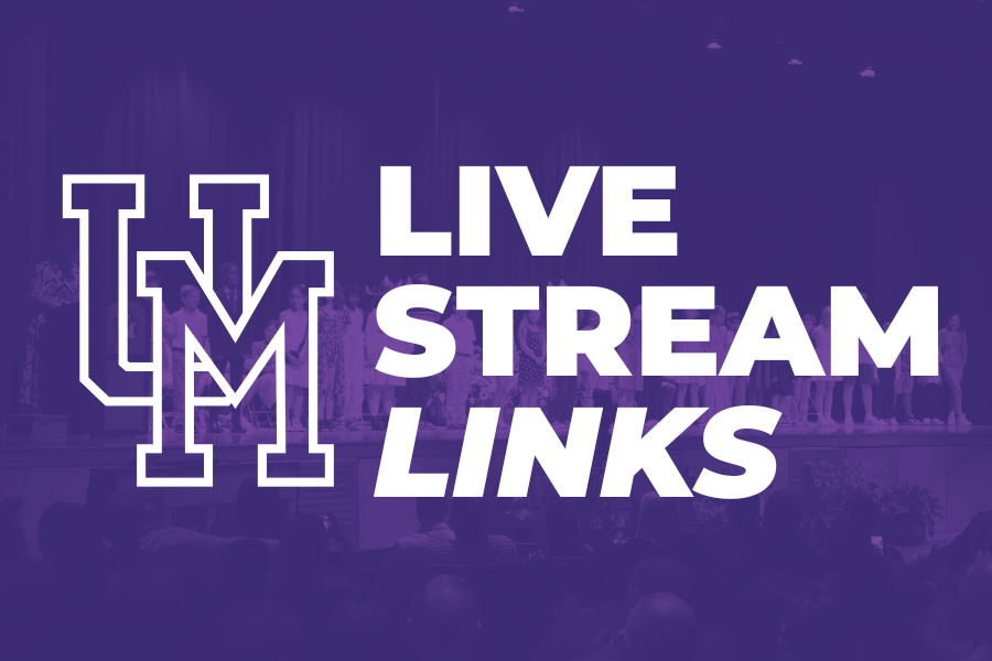 White "UM" logo and "LIVE STREAM LINKS" text on a purple background.