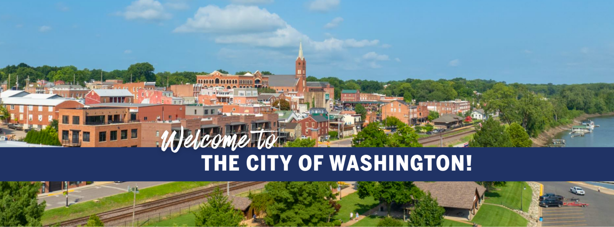 Skyline view of the City of Washington with text reading "Welcome to the City of Washington"