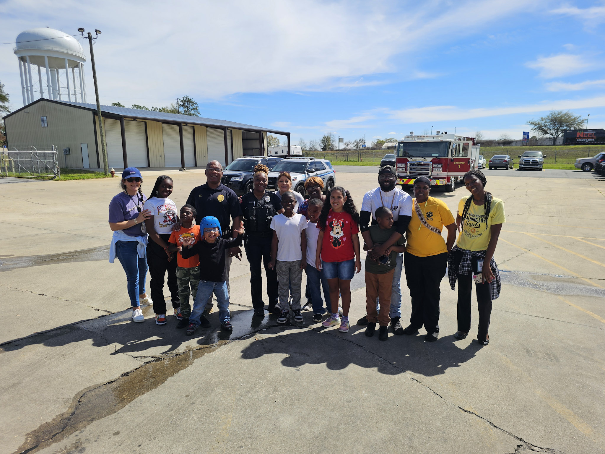 Groups of kids with officer