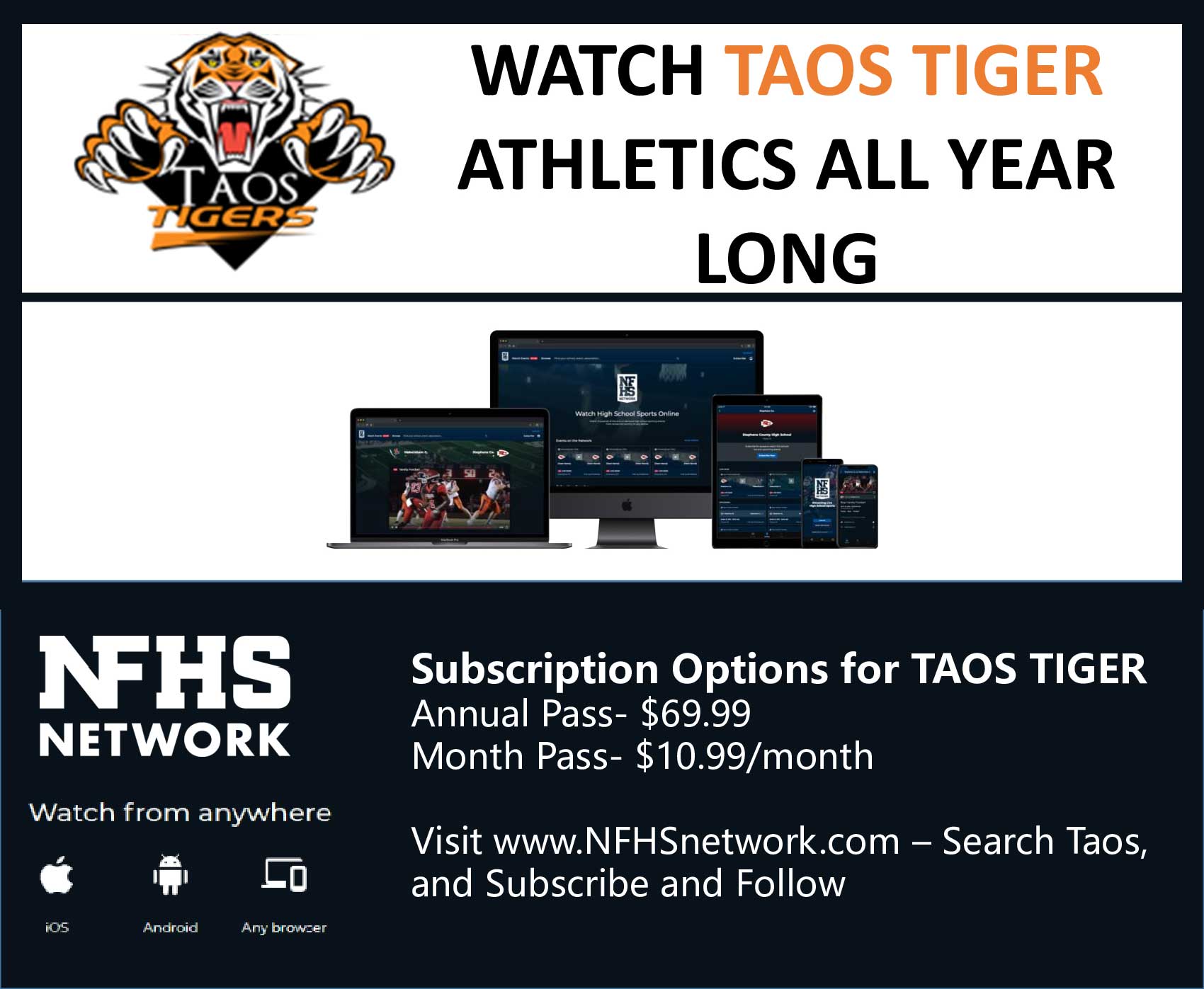 Watch Taos Tiger Athletic All Year Subscription Options