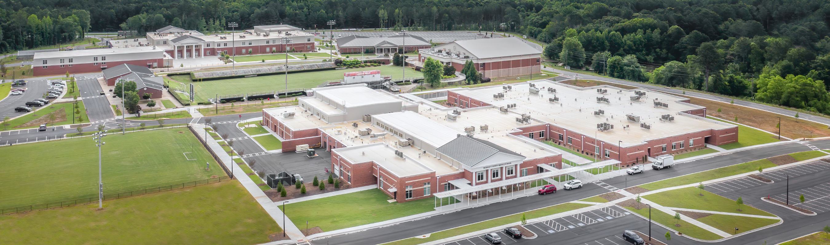 Drone shot of middle and high school