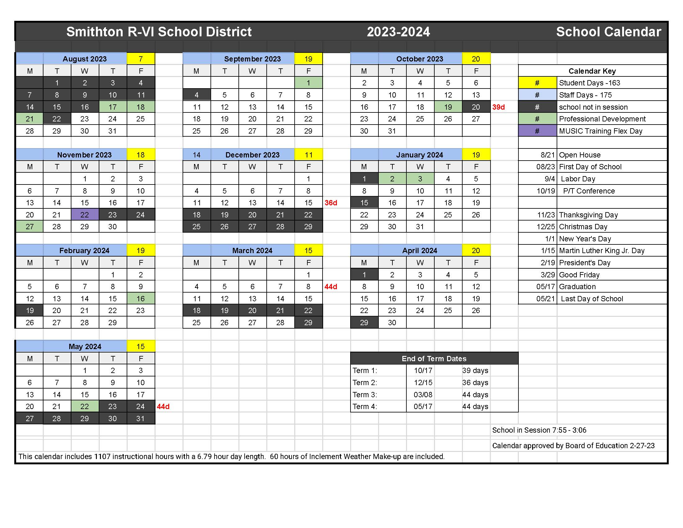 District Calendar | Smithton R-VI School District