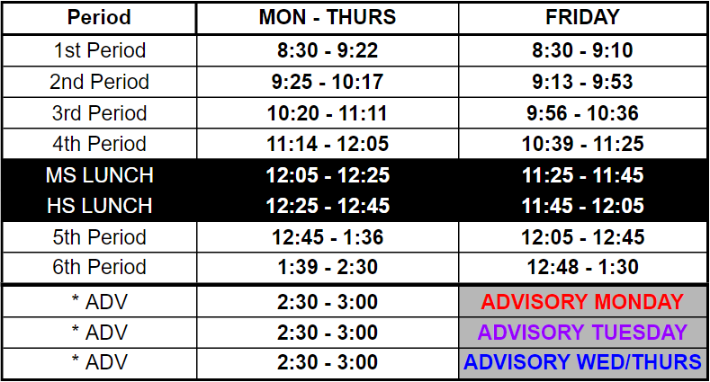 Secondary Schedule