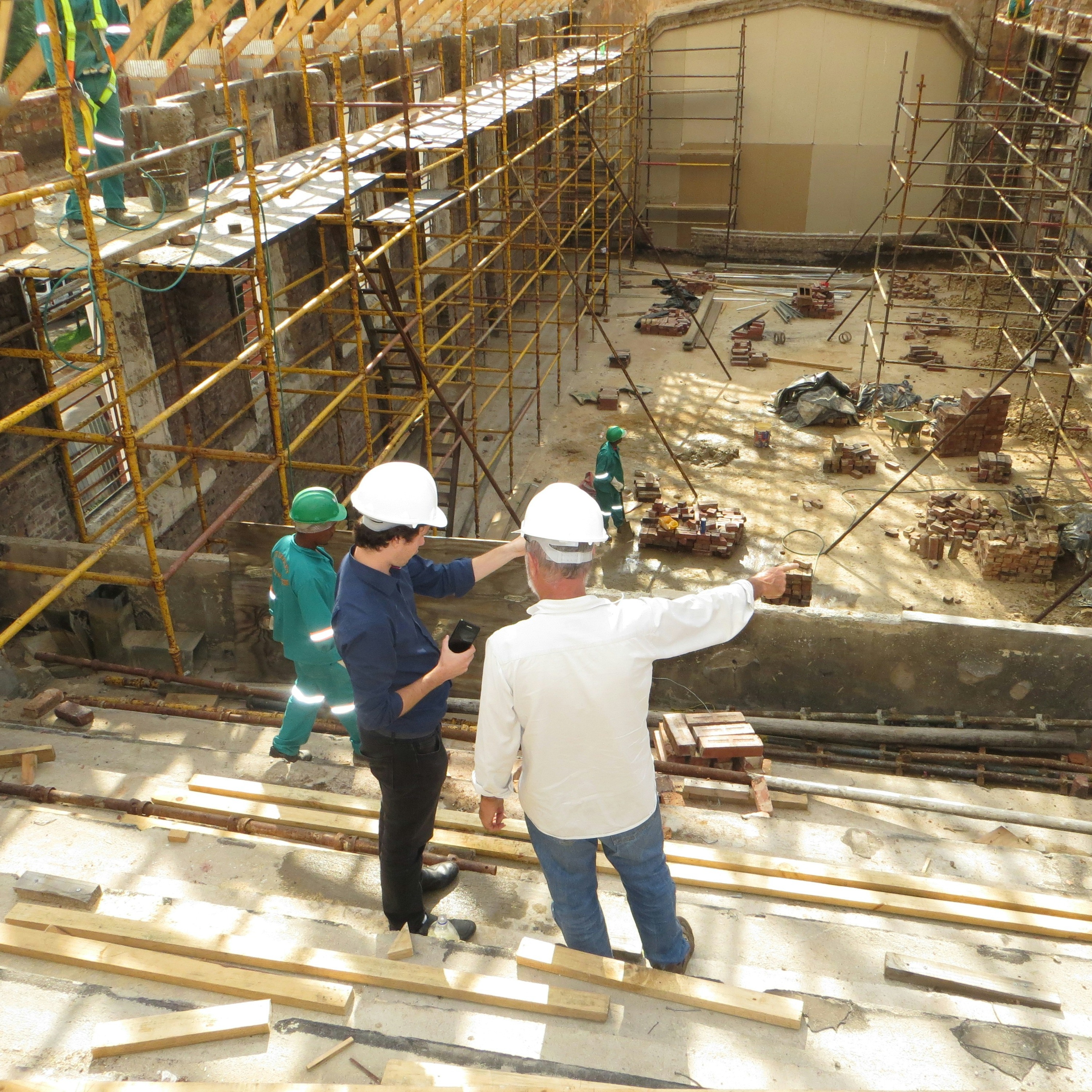 A construction crew working on a building