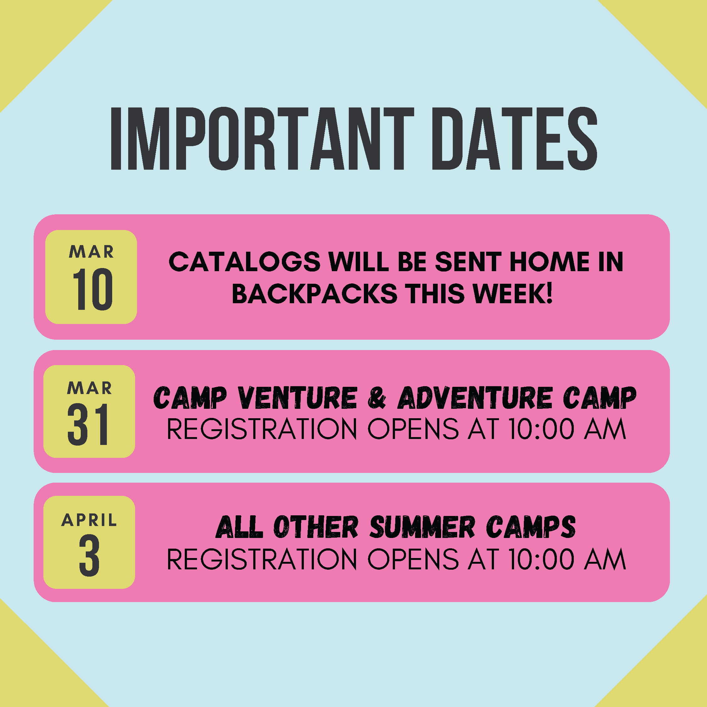 Important Summer Camp Dates