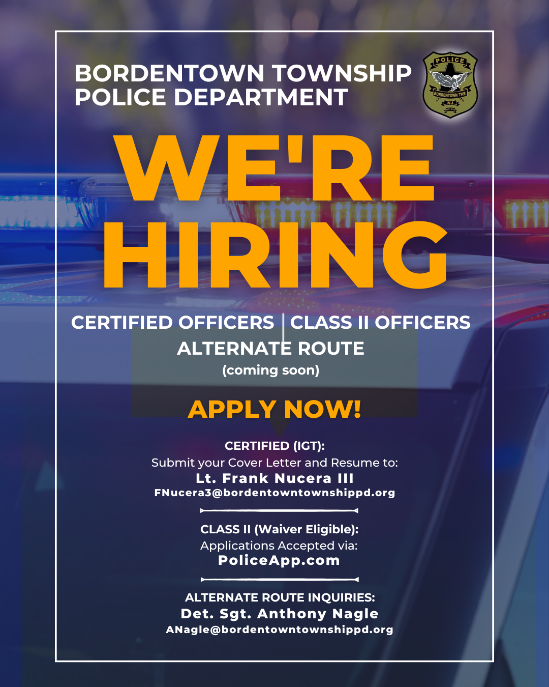 Bordentown Township Police Department is Hiring
